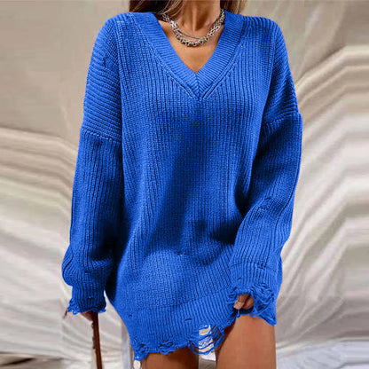 Dames Trui V-Hals Gescheurd Detail Elegant Kleding