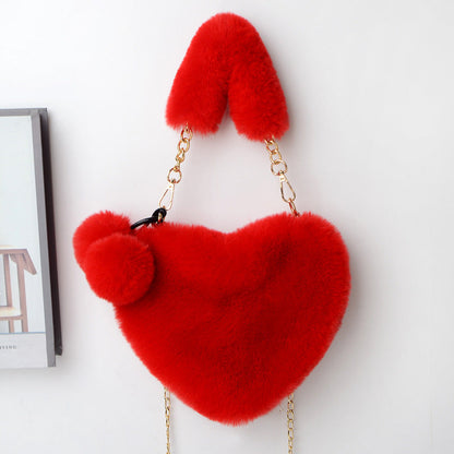 Dames Handtas Plush Hartvorm met Ketting Sluiting