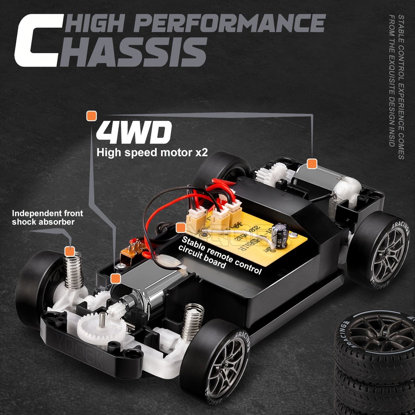 RC drift auto 1:24 4WD grijs met verlichte wielen afstandsbediening extra banden driftauto speelgoed auto usb oplaadbaar