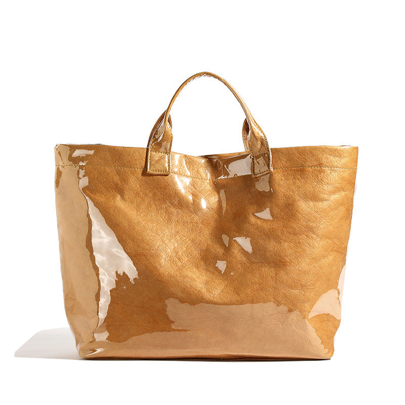 Leren Tote Bag Amber Kleur Luxe Lakleer