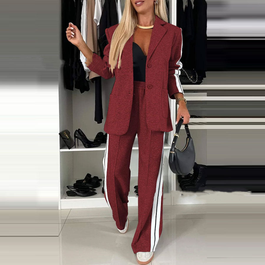 Dames Blazer Set Tweedelig Streepjes Broek Modern Trendy