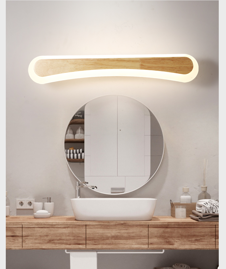 Houten LED Wandlamp met Acryl Kap Badkamerspiegel Verlichting Scandinavisch Design 40cm 60cm 80cm
