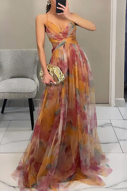 Vrouwen Zomerjurk Bloemenprint Maxi Jurk Diepe Hals