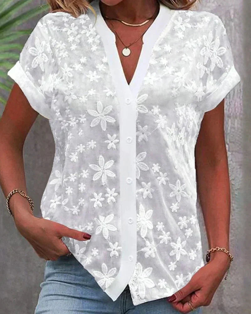 Vrouwelijke Blouse Kanten Detail Wit voor Dames - StudioMarella