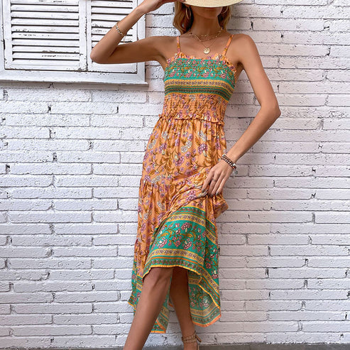 Vrouwelijke Zomerjurk Boheemse Stijl met Ruches
