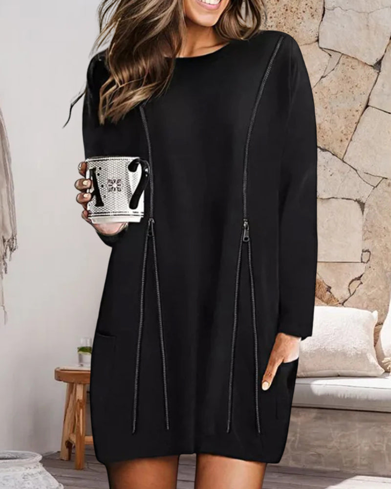 Zwarte Jurk met Rits voor Vrouw Elegante Design