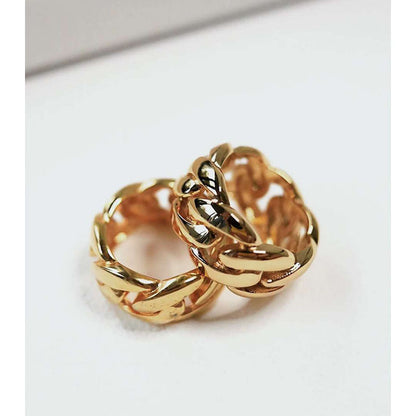 Dames Gouden Ring met Brede Schakel en Grove Textuur