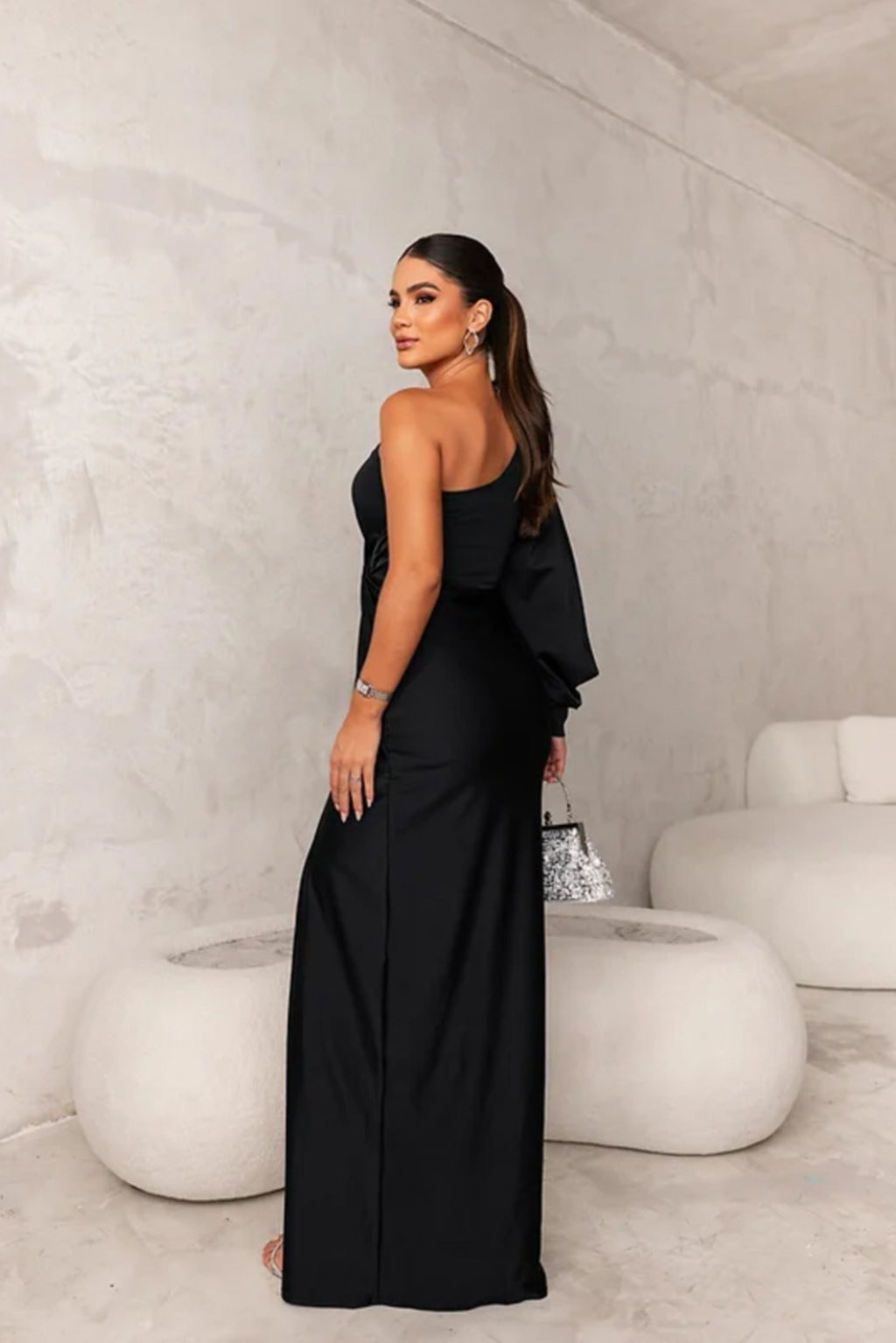 Dames Satijnen Jurk One-Shoulder Stijl