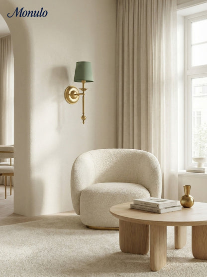 Stoffen Wandlamp met Vintage Koperen Afwerking – Sfeervolle Verlichting voor Hal, Slaapkamer en Woonkamer