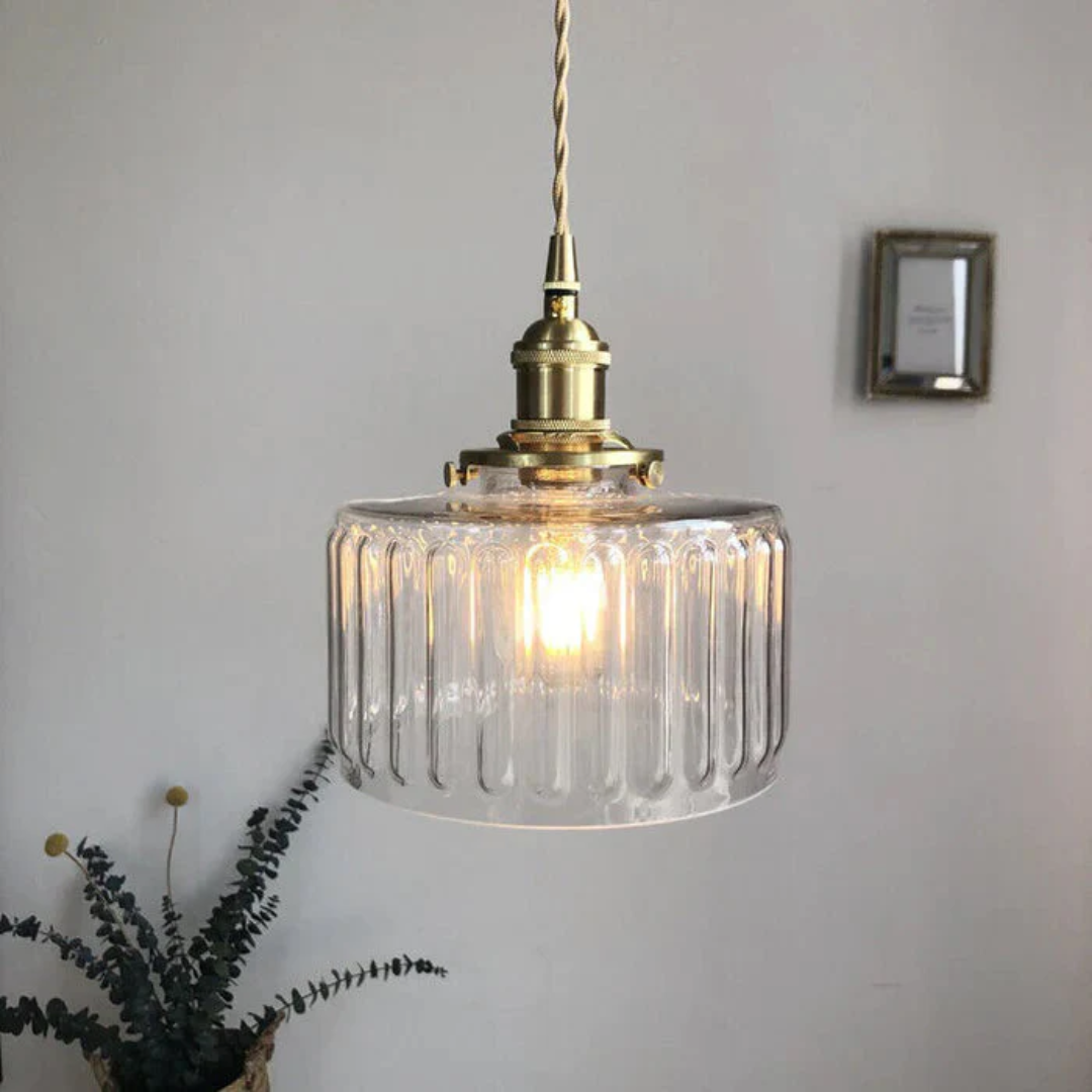 Quilivon Hanglamp Glas Messing Groen E27 Keuken Eettafel Retro Verlichting Geribbeld Glas Design