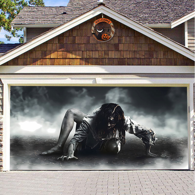 Halloween Garagedeur Decoratie Spookachtige Bedrukking Schaduwdoek Herbruikbaar Horror Sfeer Doek Waterdicht Buiten Feestversiering