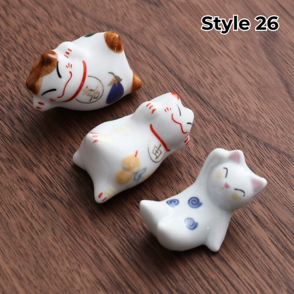 Keramische Eetstokjessteun met Dier- en Fruitmotieven – Set van 3