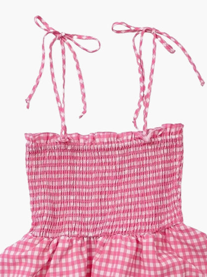 Zomerjurk Vrouwenjurk Roze Wit Geruit Jurk voor Vrouw