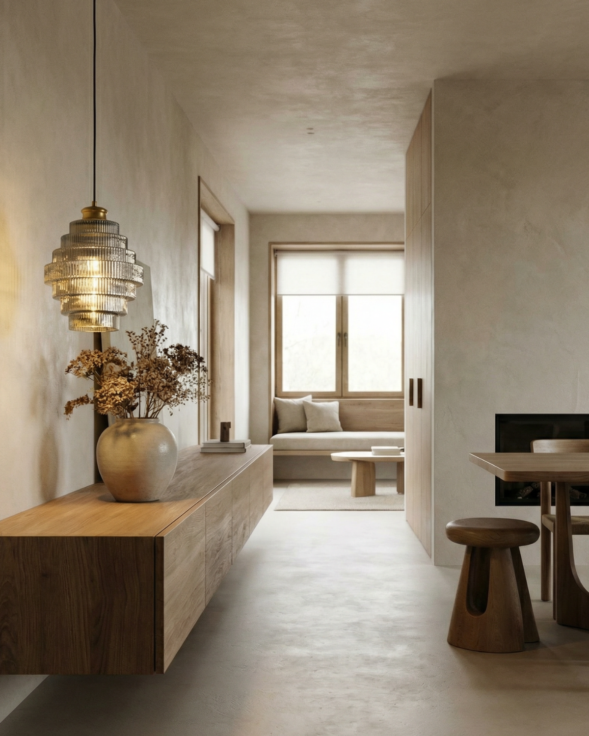 Moderne trapsgewijze glazen hanglamp met gouden detail voor eetkamer en woonkamer – luxe design verlichting