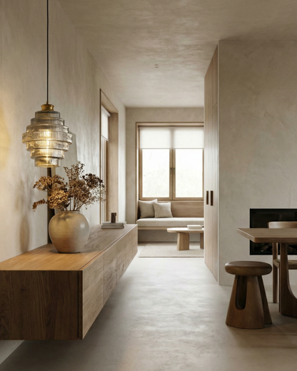 Moderne trapsgewijze glazen hanglamp met gouden detail voor eetkamer en woonkamer – luxe design verlichting