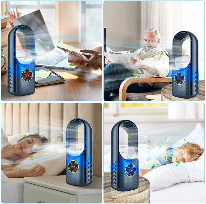 Draagbare Bladeloze Luchtbevochtiger met Stille Werking voor Thuis en Kantoor – Compact USB Koelventilator met 6 Snelheden en Timer – Energiezuinige Persoonlijke Airco voor Werkplek en Slaapkamer