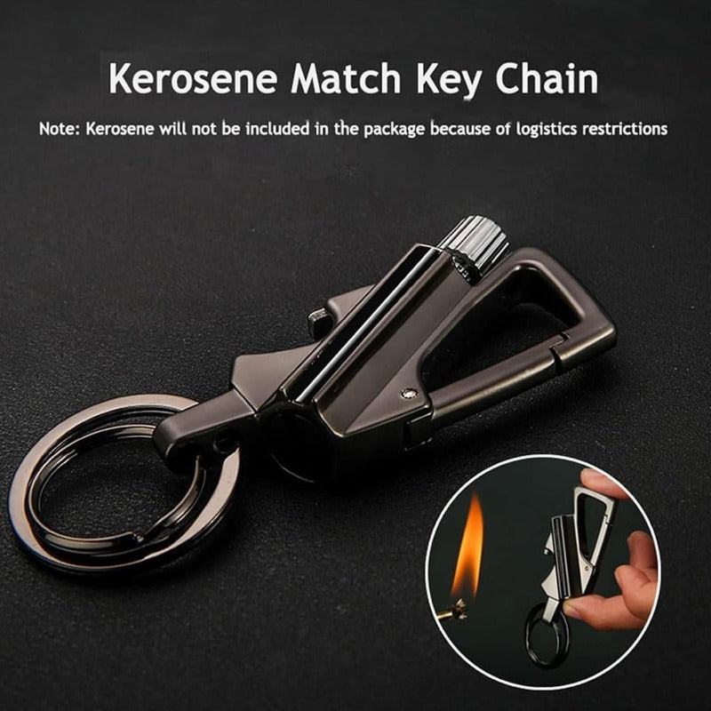 Permanente lucifer sleutelhanger met flesopener – 3-in-1 survival aansteker voor outdoor gebruik