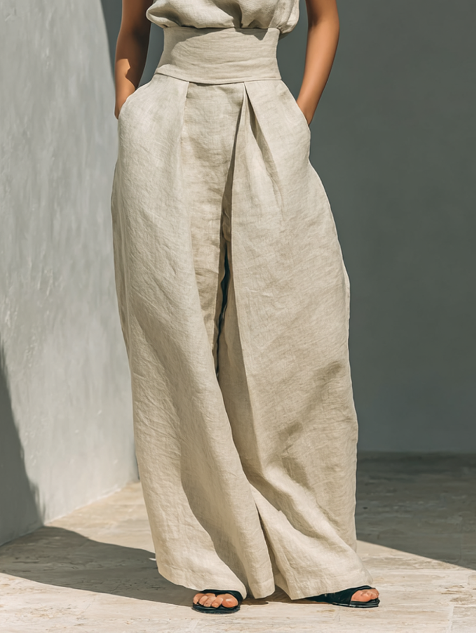 Dames Set Mouwloze en Wijde Broek Zachte Ademend Materiaal