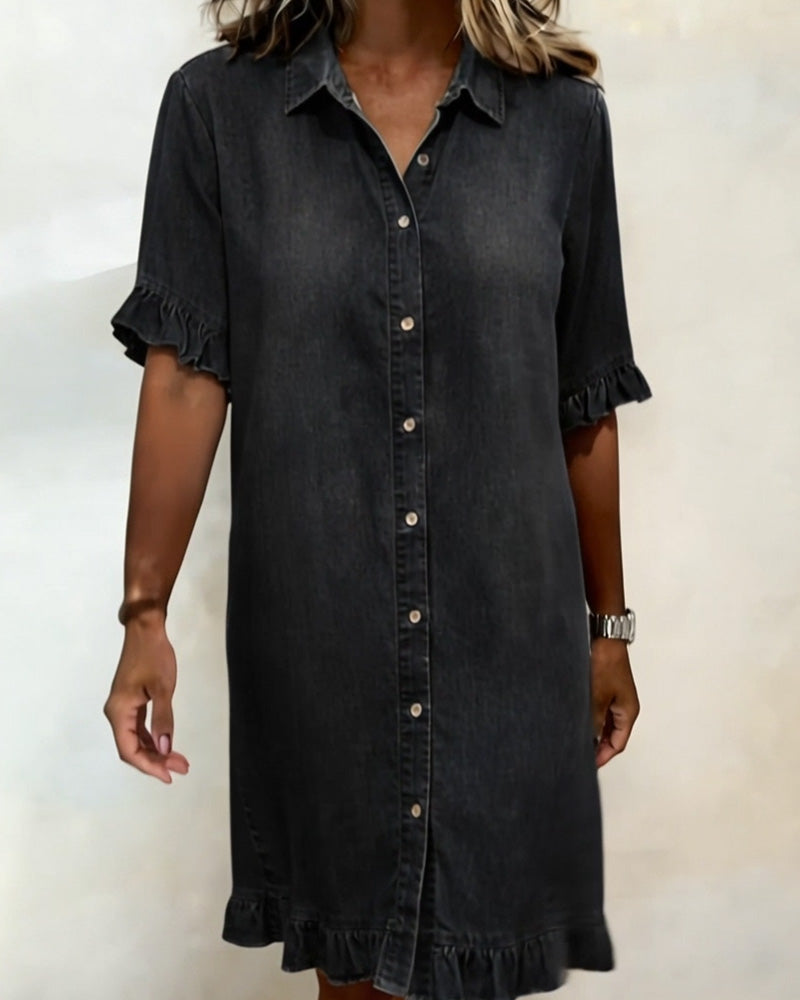 Dames Denim Jurk Met Rimpeling Slim Fit