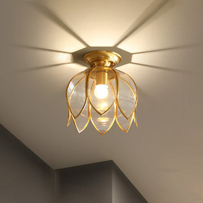 Lotusplafondlamp 9" Messing Helder Glas Vintage Landelijke Stijl Gangverlichting Retro Plafondlamp Klassiek Interieur