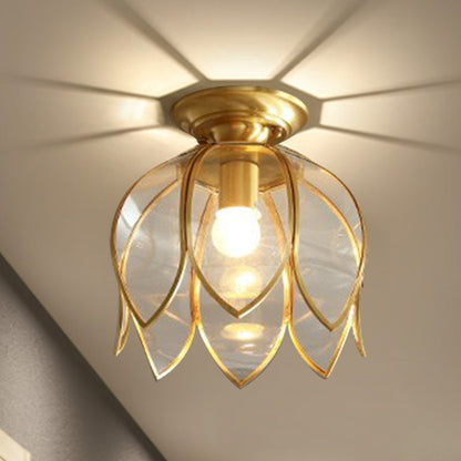 Lotusplafondlamp 9" Messing Helder Glas Vintage Landelijke Stijl Gangverlichting Retro Plafondlamp Klassiek Interieur