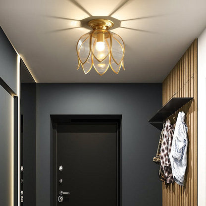 Lotusplafondlamp 9" Messing Helder Glas Vintage Landelijke Stijl Gangverlichting Retro Plafondlamp Klassiek Interieur