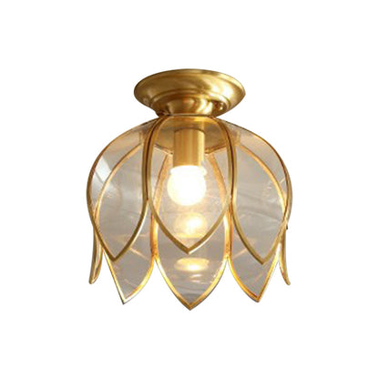 Lotusplafondlamp 9" Messing Helder Glas Vintage Landelijke Stijl Gangverlichting Retro Plafondlamp Klassiek Interieur
