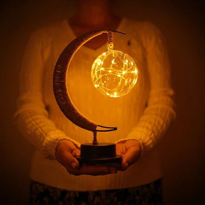 Maanlamp met Natuurlijke Maankraters – Decoratieve Tafellamp met Warm Sfeerlicht in Goud Blauw Paars