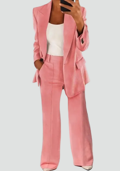 Vrouwelijke Blazer Set Lange Blazer Wijde Broek Klassiek Design - StudioMarella
