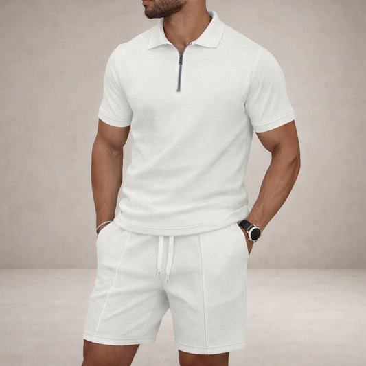 Heren Poloshirt en Shorts Set Slim Fit Ademend Korte Mouw - StudioMarella