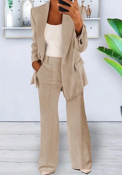 Vrouwelijke Blazer Set Lange Blazer Wijde Broek Klassiek Design