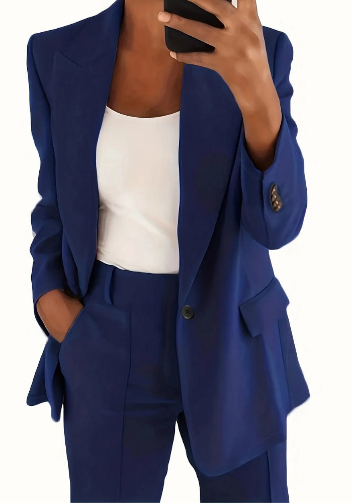 Vrouwelijke Blazer Set Lange Blazer Wijde Broek Klassiek Design