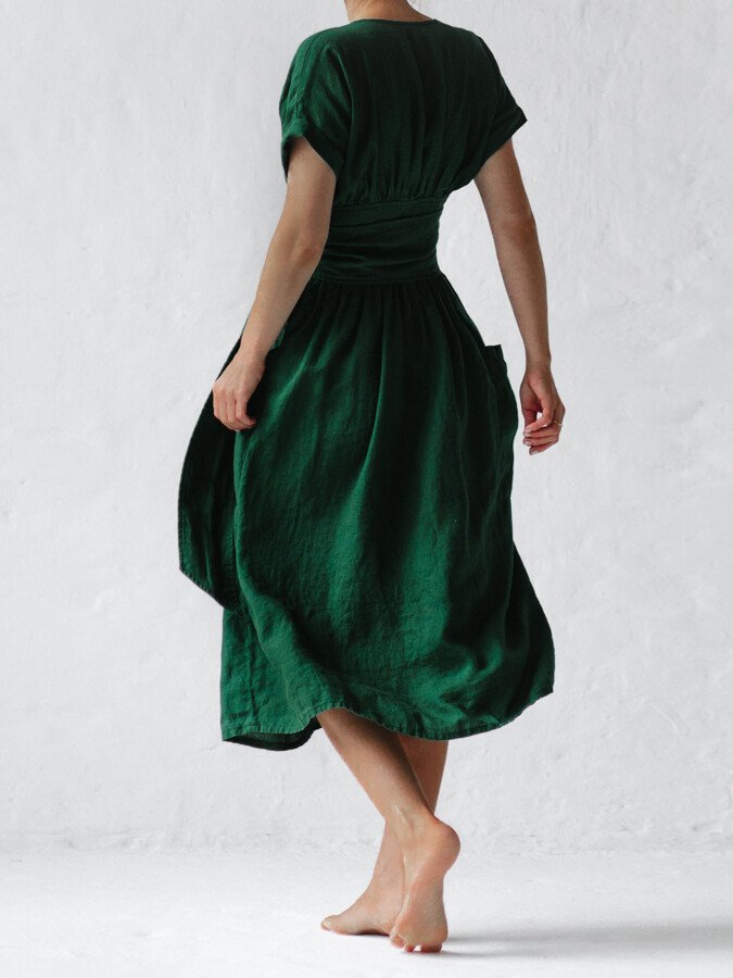 Linnen Jurk met Vetersluiting Elegante Zomerstijl