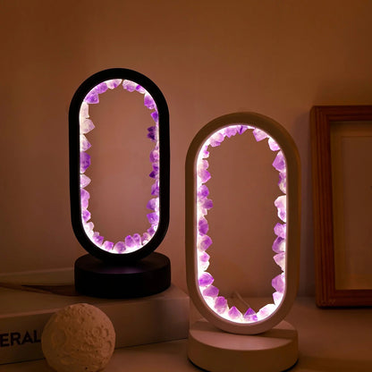 Tafellamp Amethist Handgemaakt Natuurkristal LED E14 Paars Roze Sfeer Slaapkamer Meditatie Yoga Rustgevend Decoratie Innerlijke Rust
