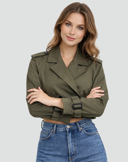 Korte Trenchcoat Dames Regular Fit Katoen