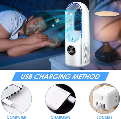 Draagbare Bladeloze Luchtbevochtiger met Stille Werking voor Thuis en Kantoor – Compact USB Koelventilator met 6 Snelheden en Timer – Energiezuinige Persoonlijke Airco voor Werkplek en Slaapkamer