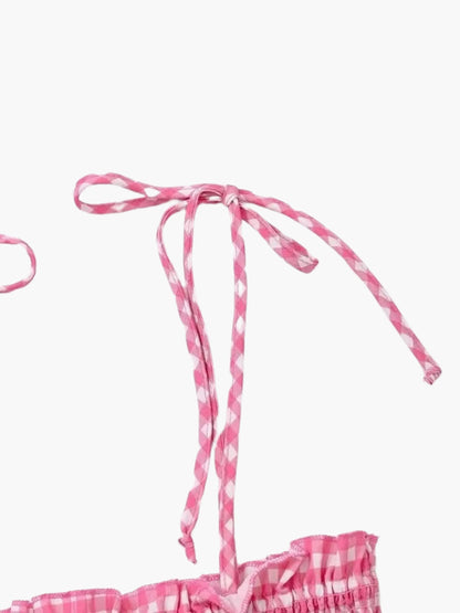 Zomerjurk Vrouwenjurk Roze Wit Geruit Jurk voor Vrouw