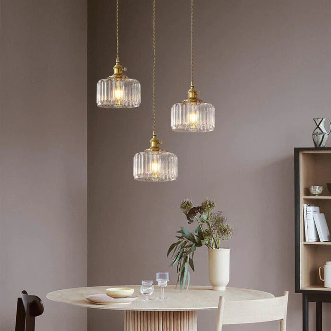 Quilivon Hanglamp Glas Messing Groen E27 Keuken Eettafel Retro Verlichting Geribbeld Glas Design