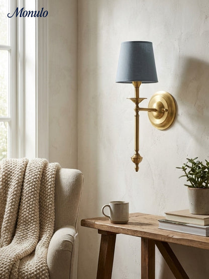 Stoffen Wandlamp met Vintage Koperen Afwerking – Sfeervolle Verlichting voor Hal, Slaapkamer en Woonkamer