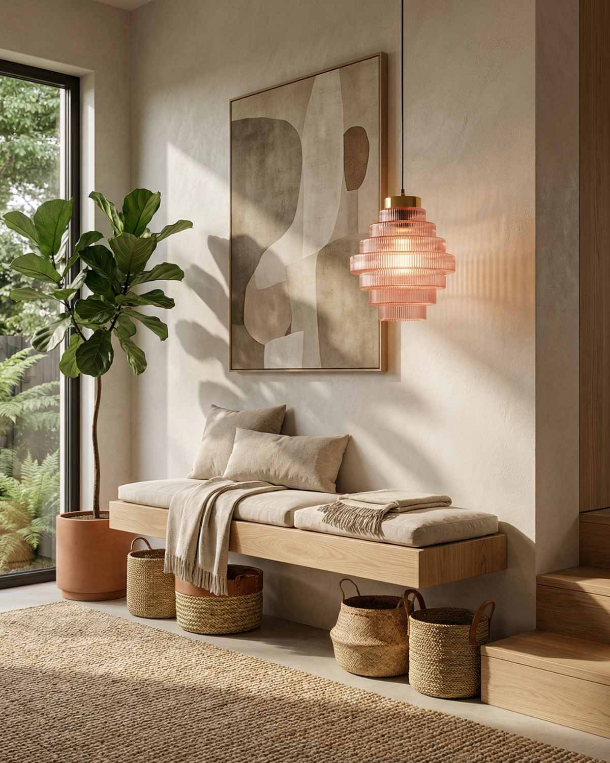 Moderne trapsgewijze glazen hanglamp met gouden detail voor eetkamer en woonkamer – luxe design verlichting