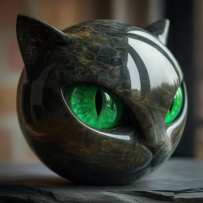 Decoratieve Kattenkop Sculptuur – Glanzende Afwerking met Hypnotiserende Ogen