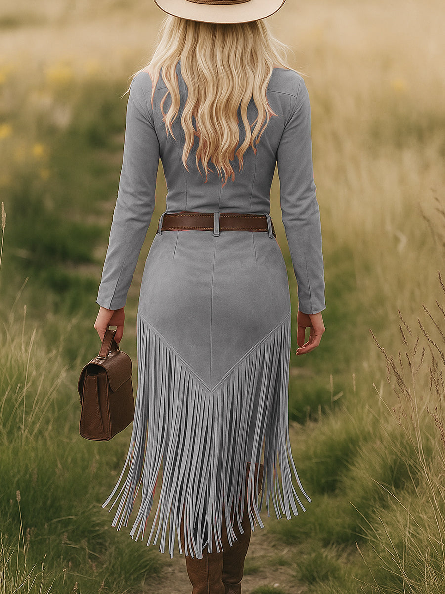 Western Midi Jurk met Kraag en Rits voor Vrouw