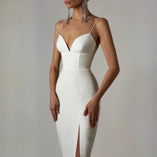 Vrouwelijke Bodycon Jurk met V-Hals en Spaghettibandjes voor Feesten en Bruiloften - StudioMarella
