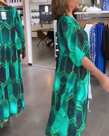 Vrouwelijke Jurk met V-hals Gedrukt Design