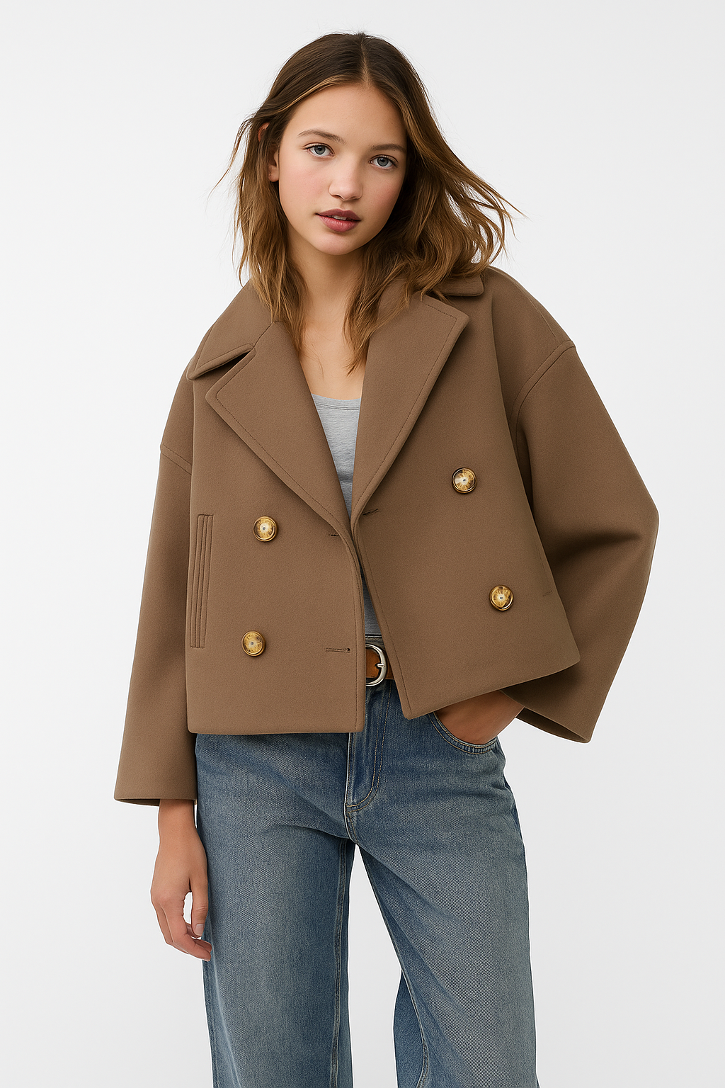 Dames Peacoat Dubbelrij Relaxed Fit Lange Jas