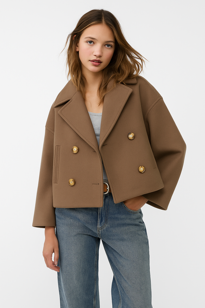 Dames Peacoat Dubbelrij Relaxed Fit Lange Jas