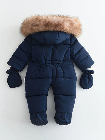 Frosty Baby Romper Gewatteerd Polyester Katoen Capuchon Winter Baby Jumpsuit Faux Bont Handwarmers Buiten