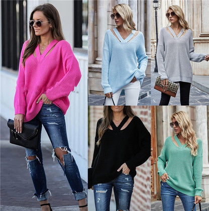 Dames Trui Gebreid V-Hals Cut-Out Detail Elegante Stijl