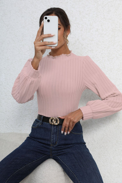 Dames Top met Pofmouwen en Geribde Fit