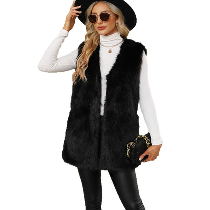 Dames Bodywarmer Faux Fur Zwart Wit Trendy